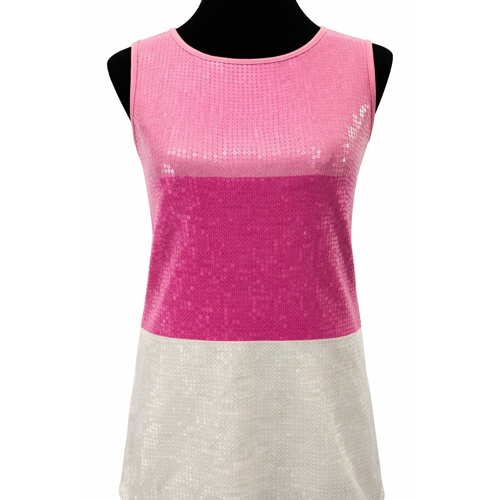 Nicole Miller Womens Pullover Tunic Tank Top Size XL Pink Colorblock Sequins